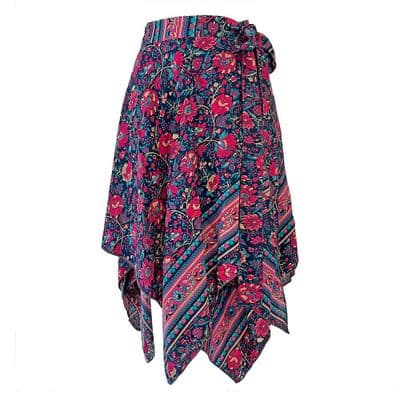 Short Wrap Zig Zag Skirt in Dark Pink & Navy Floral