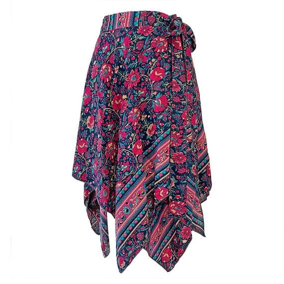 Short Wrap Zig Zag Skirt in Dark Pink & Navy Floral