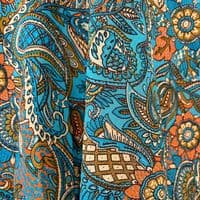Short Wrap Zig Zag Skirt in Turquoise & Orange Paisley