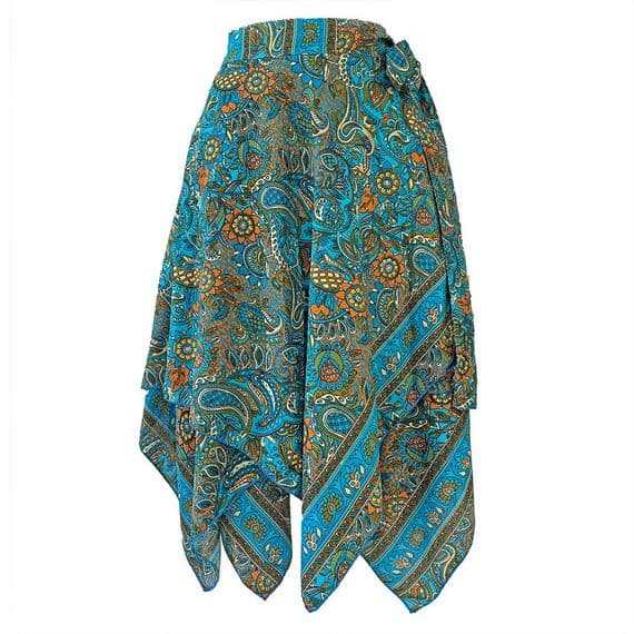 Short Wrap Zig Zag Skirt in Turquoise & Orange Paisley