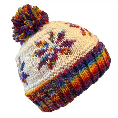 Snowflake Bobble Hat in Rainbow and White
