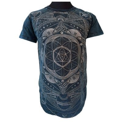 Stonewash Geometric T Shirt in Petrol Blue