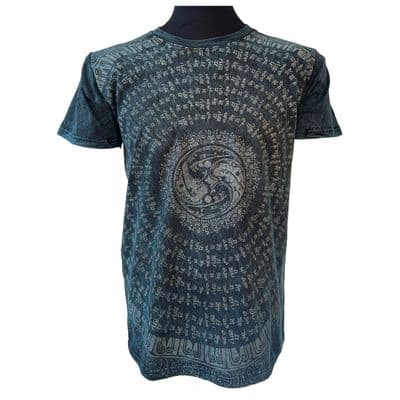 Stonewash Yin Yang and Script T Shirt in Petrol Blue