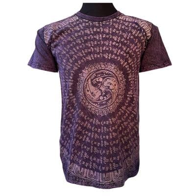 Stonewash Yin Yang and Script T Shirt in Purple