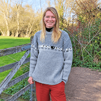 Women's grey rib knit jumper with black sheep design