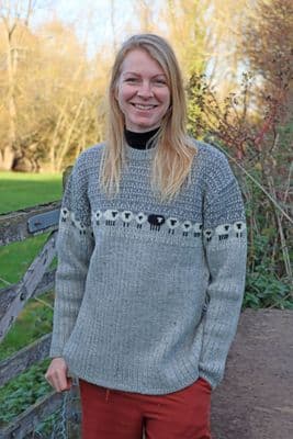 Women's grey rib knit jumper with black sheep design
