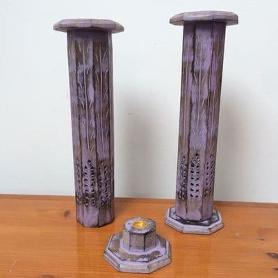 Wooden tower incense burner smoke box - purple