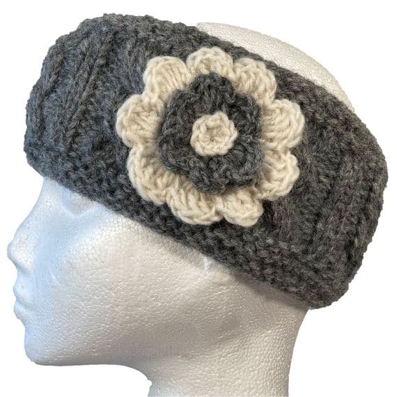 Woollen Headband in Grey & Cream