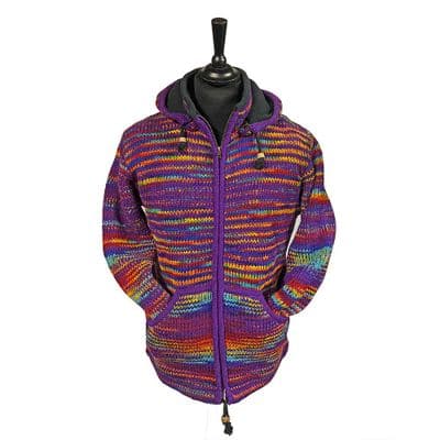 Woollen Hooded Striped Purple Rainbow Jacket
