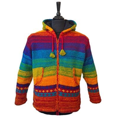 Woollen Hooded Striped Rainbow Jacket