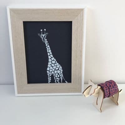 Giraffe - Original artwork (A3 & A5 white ink on navy blue)