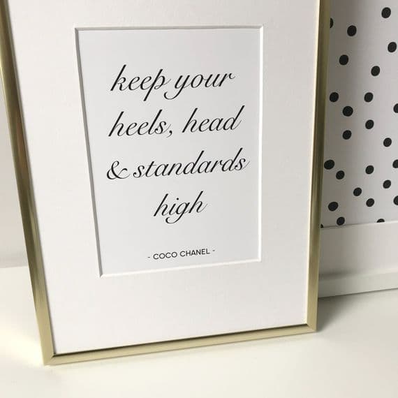 Keep your heels, head & standards high - COCO Chanel  (A5 monochrome)