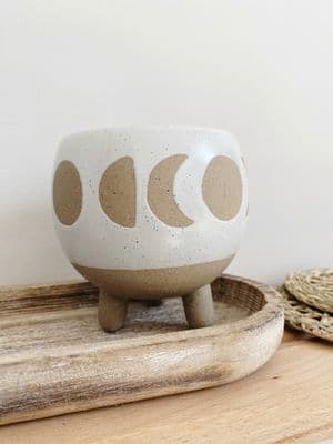 Moon Phases Small Planter White