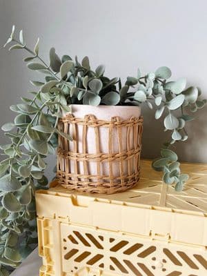 Speckled White & Woven Planter