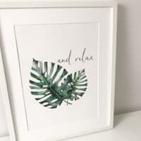 Tropical leaf central 'and relax'  (A3 print)