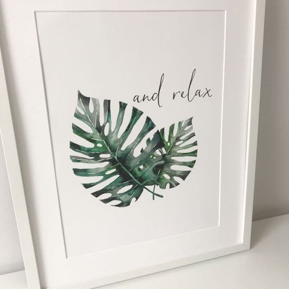 Tropical leaf central 'and relax'  (A3 print)