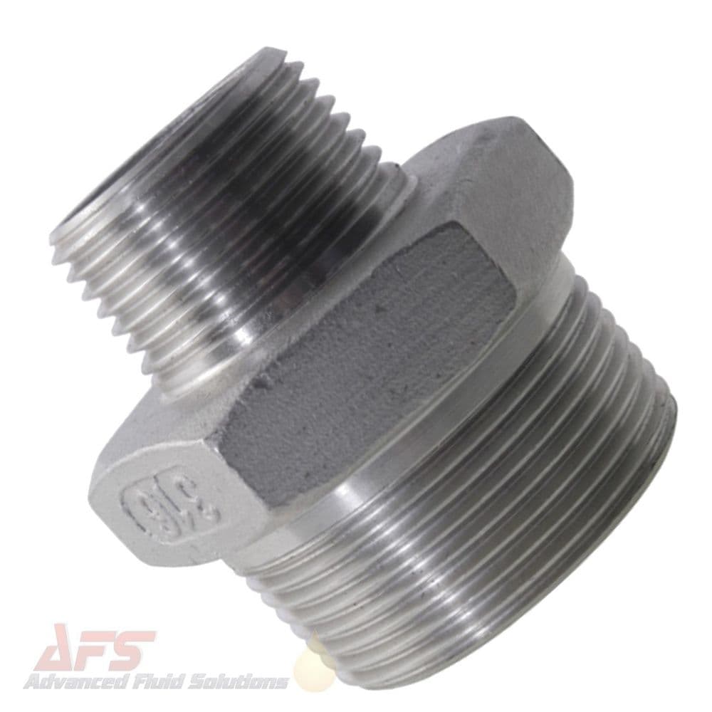 1/2" X 1/4" NPT Stainless Steel 316 Reducing Nipple - Hex Pipe Fitting