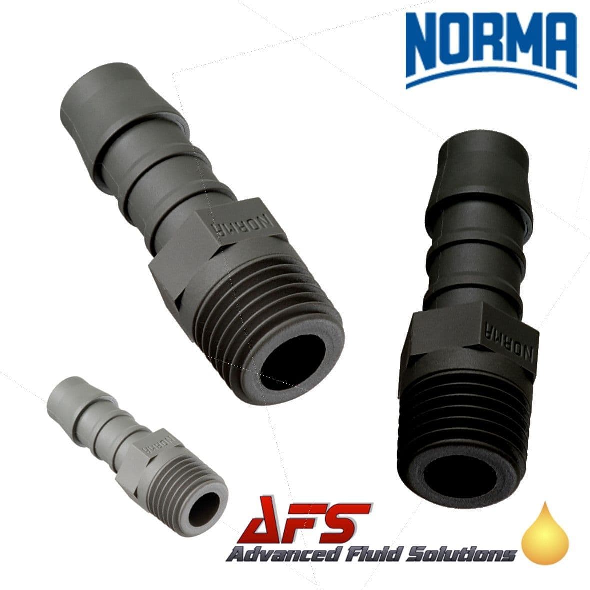 1/4 NPT Male x 10mm (3/8) Hose Tail Norma GES Plastic Polyamide Pa6