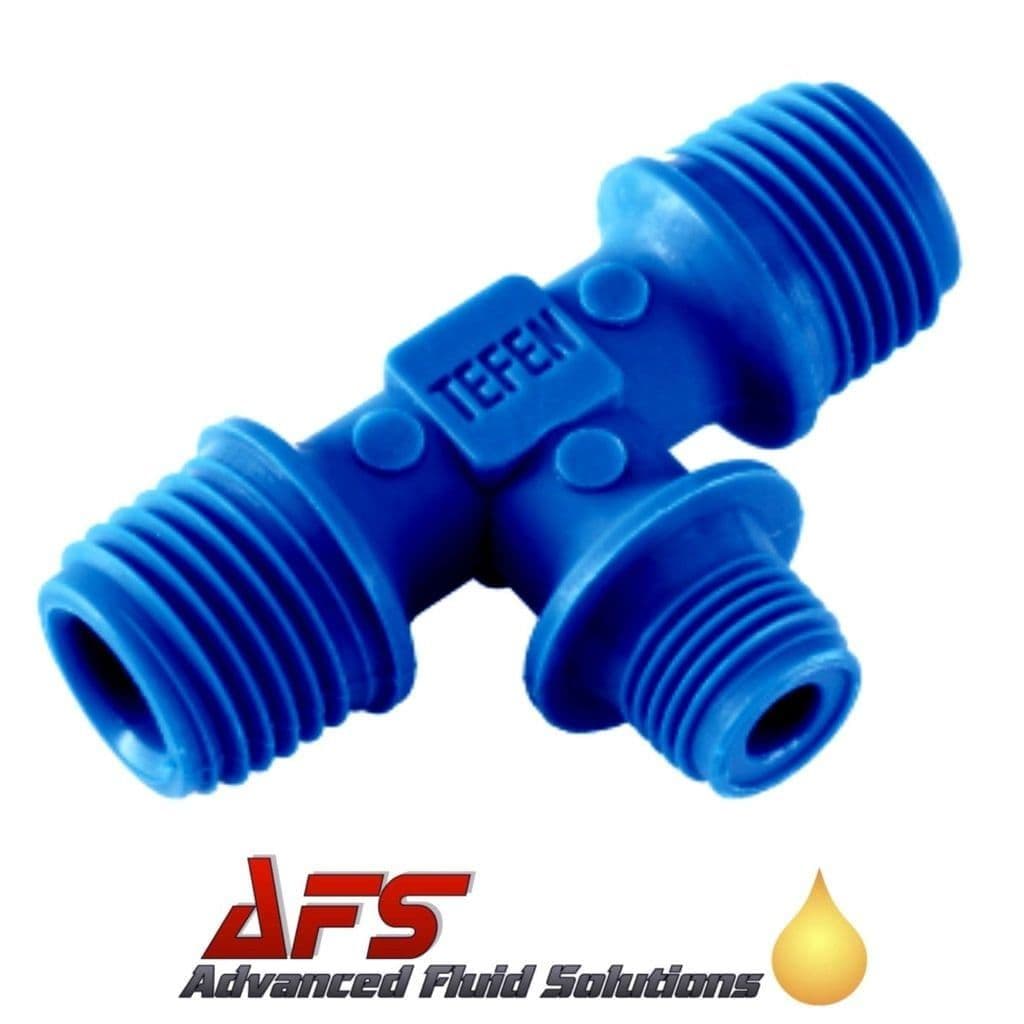 1 8 X 1 4 X 1 8 BSPT Tefen Nylon Pipe Reducuing Branch Tee Blue Plastic 1-8-x-1-4-x-1-8-bspt-tefen-nylon-pipe-reducuing-branch-tee-blue-plastic