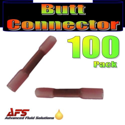 100 RED ADHESIVE LINED HEAT SHRINK BUTT CONNECTOR CRIMP