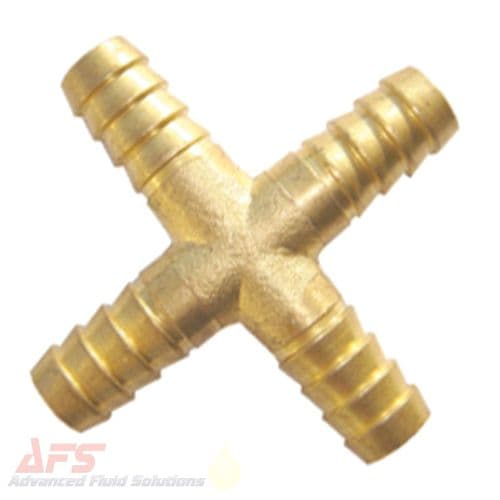 10mm 3/8" Brass Barbed X Piece 4 Way Cross Fuel Hose Joiner