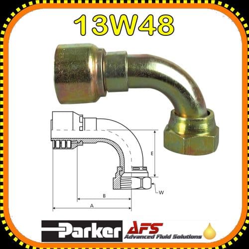 13W48-10-8 - Female JIC 37 /SAE 45 - 90 Deg Elbow - Parker 48 Series