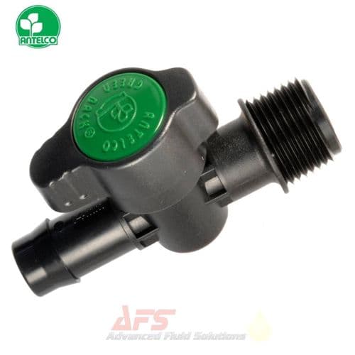 15mm Barb x 1/2 MNPT Green Back® Valve - Polypropylene Plastic Flow Control Stop Tap
