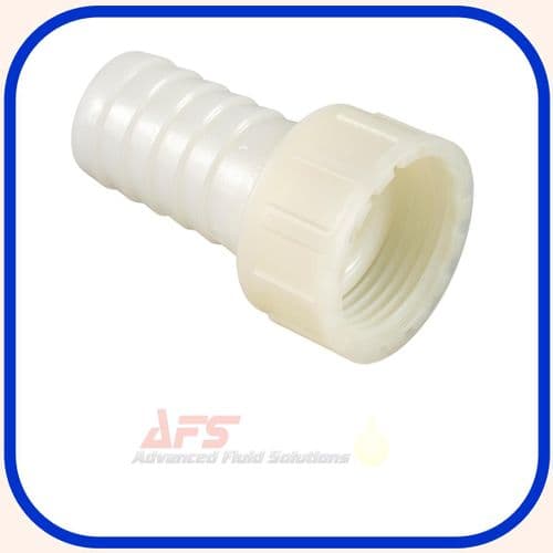 2 BSP Fixed Female x 60mm Straight Hose Tail (PA66 White Polyamide Nylon)