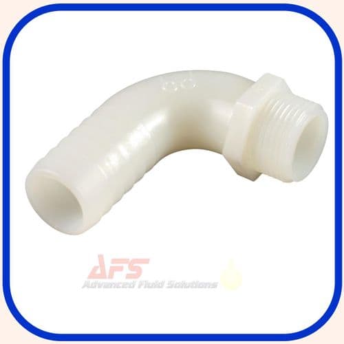3/4 BSP 90 Degree Male x 22mm Hose Tail (PA66 White Polyamide Nylon)