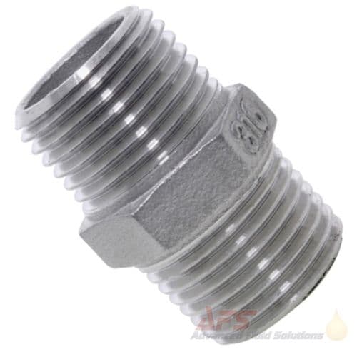 3/4 BSPT Male Equal Hex Nipple - SS 316 Stainless Steel