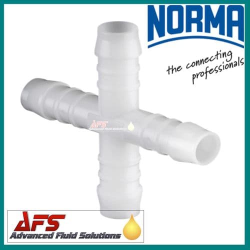 5mm (3/16) X Piece White Plastic Cross Hose Joiner Barbed 4 Way Connector