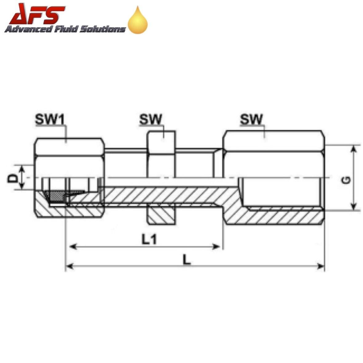 6L (6mm) Straight Bulkhead Fitting x M10 x 1 Female Thread