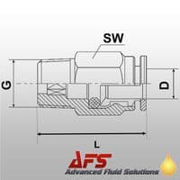 6mm x M8x1 Metric Thread 80 BAR High Pressure Brass Push Fit Straight Stud Fitting