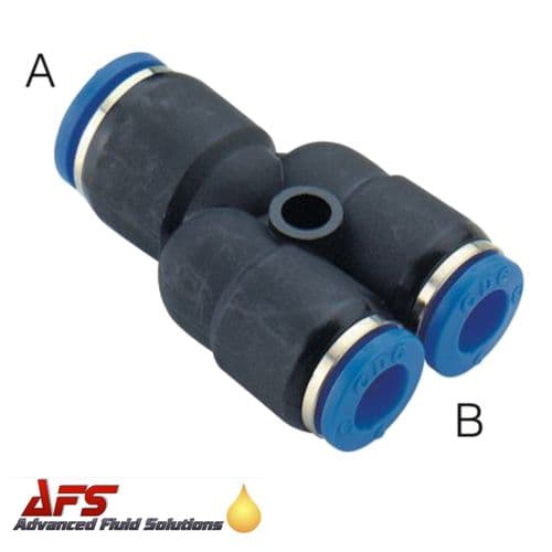 8mm - 6mm Reducing Y Piece Push-in Fitting Nylon Pipe/Tube Connector