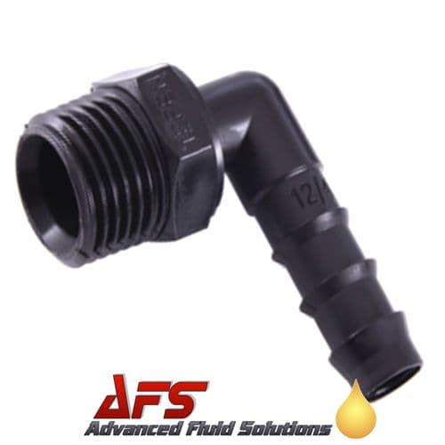Black 1/2 BSPT x 10mm (12mm LPDE) Male Elbow Fitting