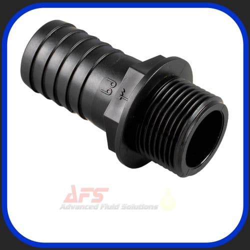 Black 1.1/4 BSP x 32mm Straight Male Thread x Hose Barb (Wide Stop)