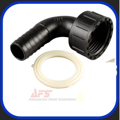 Black 2 BSP Swivel Female x 50mm 90° Elbow Bend Hose Tail (Polypropylene)