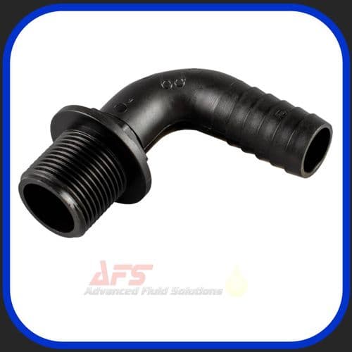 Black 3/4 BSP x 20mm 90° ELBOW HOSE BARB BULKHEAD