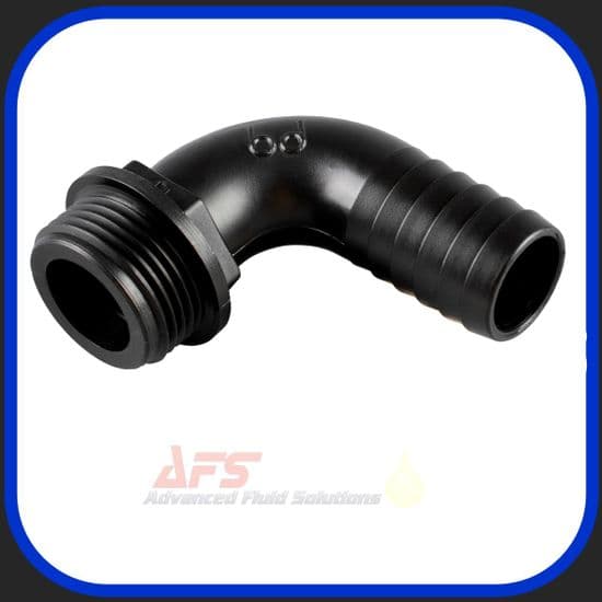 Black BSPP Male Thread x  90 Degree Hose Tail Fitting (Barbed)