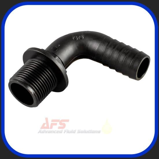 Black BSPP Male Thread x  90 Degree Hose Tail Fitting (Bulkhead)