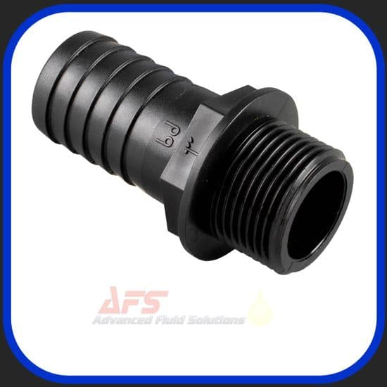 Black BSPP Straight Male Thread x Hose Tail Fitting (Wide Stop)