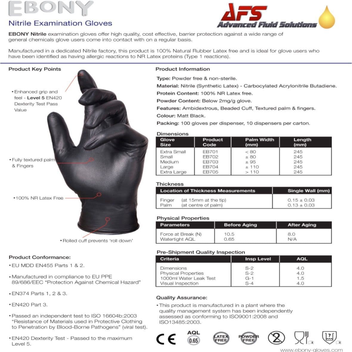 Black Ebony Powder Free Nitrile Rubber Examination Gloves XL Extra Large