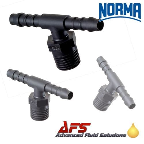 M8 x 1 Male Branch T Piece x 4mm (5/32) Hose Tail Norma Plastic Nylon Fitting TES
