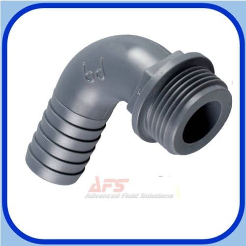 PP Grey 90° Elbow 1/2 BSP Male Thread x 10mm Bend Hose Tail (Polyproplene)