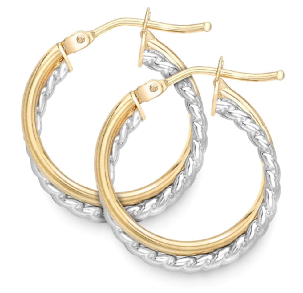 9ct Yellow & White Gold Rope Hoops 18mm