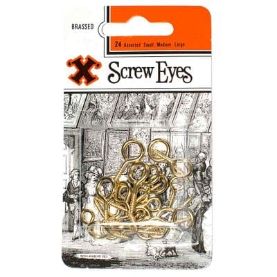 'X' Screw Eyes Mixed Sizes - Pack of 24 - Brass Plated