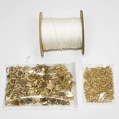 Picture Hanging Multipack - 100 x Double Hole Brass Plated D-Ring + 200 Screws + 100m Cord #2