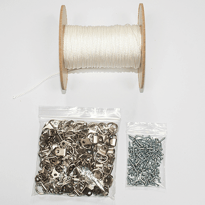 Picture Hanging Multipack - 100 x Single Hole Nickel Plated D-Ring + 100 Screws + 100m Cord #1