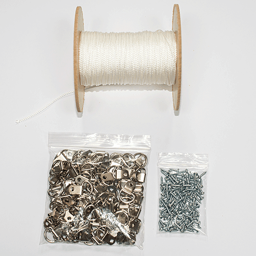 Picture Hanging Multipack - 100 x Single Hole Nickel Plated D-Ring + 100 Screws + 100m Cord #1