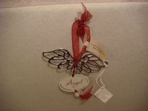 Christmas Silver angle wings tree dec in burgandy  angle